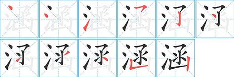 涵 筆畫|涵的笔顺,“涵”字的笔画顺序